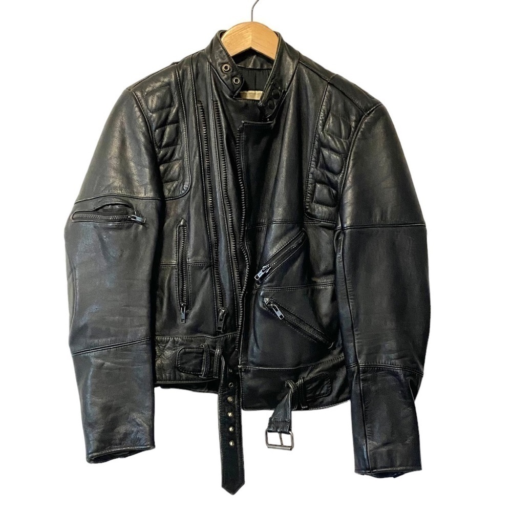 Vintage Moto Biker Jacket Black Leather Motorcycle Coat Wilsons‎ Well Worn XS 34
